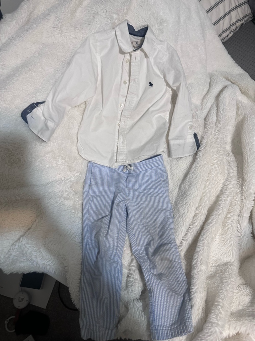 Janie and Jack White Button-Up Shirt with Blue Pinstripe Pants